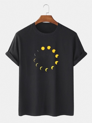 100% Bomuld Åndbar Moon Eclipse Med Tryk Kortærmede Casual T-shirts