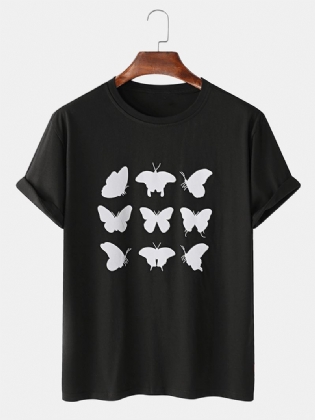 100% Bomuld Reflekterende Sommerfugleprintede Afslappede Kortærmede T-shirts