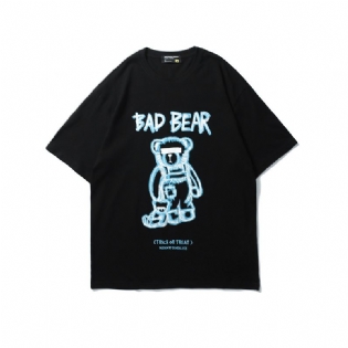 2021 Summer New Tide Brand Creative Graffiti Bear Med Tryk Kortærmet T-shirt Herre Løs Halværmet T-shirt Med Rund Hals