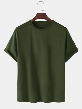 Åndbare Ensfarvede Rundhalsede Kortærmede Bomulds-t-shirts