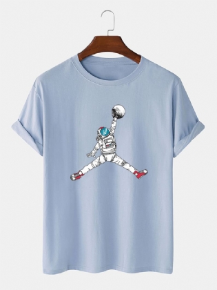 Astronaut Tegneserietryk Kortærmede T-shirts Med Rund Hals