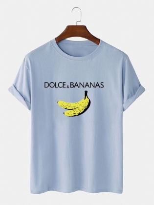 Banan & Letter Med Tryk Bomuld Åndbare T-shirts Med Korte Ærmer
