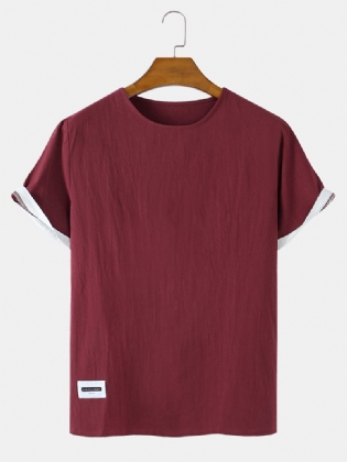 Ensfarvede Kortærmede Åndbare T-shirts I Bomuld Og Hør
