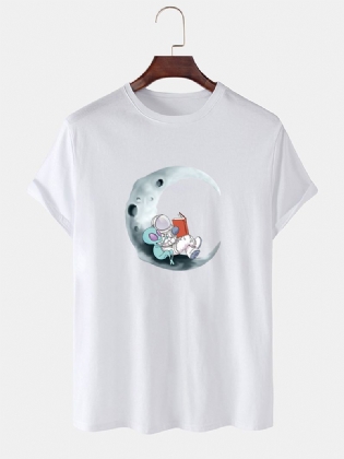 Herre 100% Bomuld Moon Astronaut Med Tryk Kortærmede Casual T-shirts