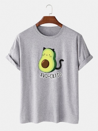 Herre 100% Bomuld Søde Tegneserie Avocado Kat Trykte Korte Ærmer Løse T-shirts
