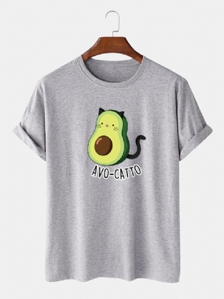 Herre 100% Bomuld Søde Tegneserie Avocado Kat Trykte Korte Ærmer Løse T-shirts