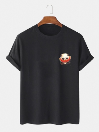 Herre 100% Bomuld Tegneserie Panda Trykt Rund Hals Kortærmede T-shirts