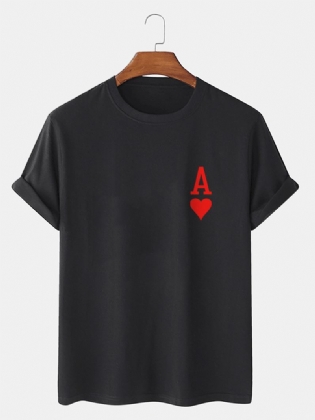 Herre Ace Of Hearts Poker Med Tryk 100% Bomuld Kortærmede T-shirts