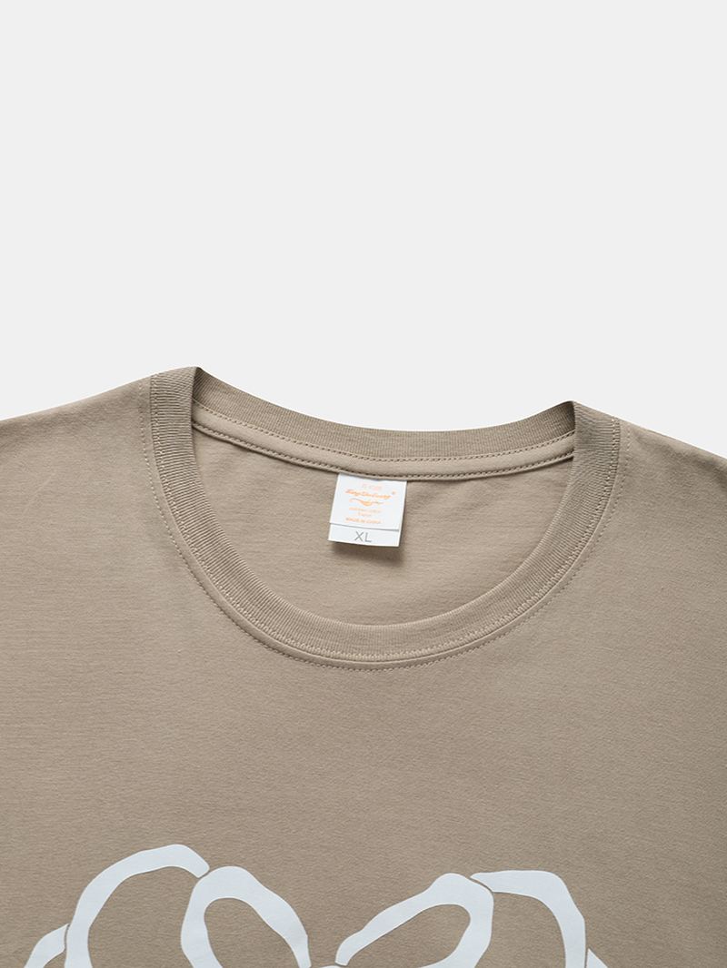 Herre Afslappet Hjerteformet Skelet Bomuldssøm T-shirt