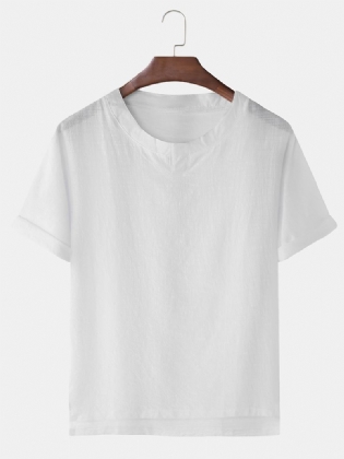 Herre Bomuld Åndbar V-hals Ensfarvede Afslappede T-shirts