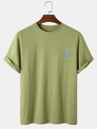 Herre Bomuld Små Emojis Med Tryk Ensfarvede Åndbar Løs T-shirts Med Rund Hals