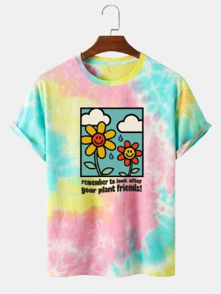 Herre Bomuld Søde Blomstermønster Tie Dye Kortærmede T-shirts