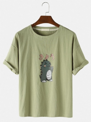 Herre Bomuld Tegneserie Dinosaur Med Tryk Crew Neck Sortere Ærmer T-shirts