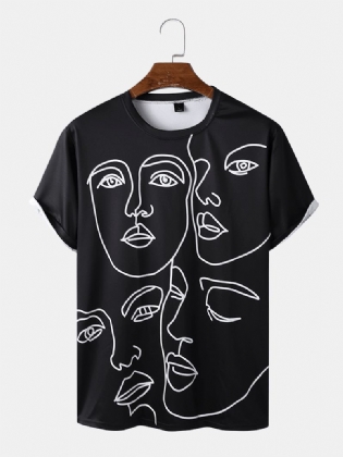 Herre Casual Face Line Grafik T-shirts
