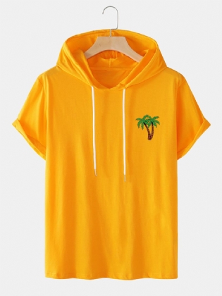 Herre Coconut Tree Casual T-shirts Med Hætte På Brystet