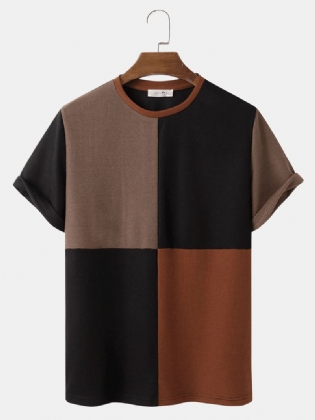 Herre Color Block Patchwork T-shirts Med Rund Hals