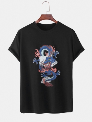 Herre Dragon Med Tryk Rund Hals Orental Kortærmede T-shirts