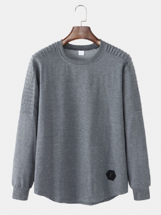 Herre Ensfarvet Rund Hals Tekstur Langærmede Simple T-shirts