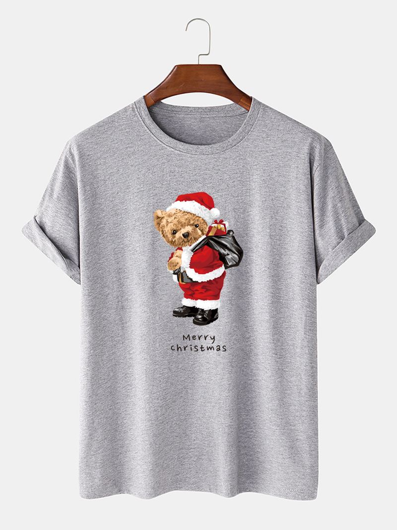 Herre Julebjørn Grafisk Med Tryk O-hals Afslappet Bomuld T-shirt