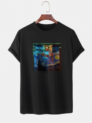 Herre Maleri Brysttryk 100% Bomuld Rund Hals Daglig Kortærmet T-shirt