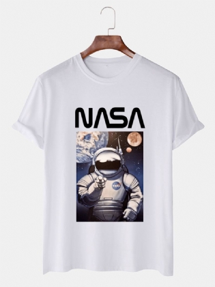 Herre Nasa Tegneserietryk Rund Hals Åndbare Afslappede T-shirts