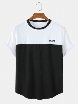 Herre Patchwork Letter Med Tryk Åndbar Rundhals Casual Kortærmede T-shirts