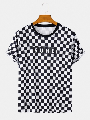 Herre Plaid Letter Med Tryk Rund Hals Afslappet Kortærmede T-shirts