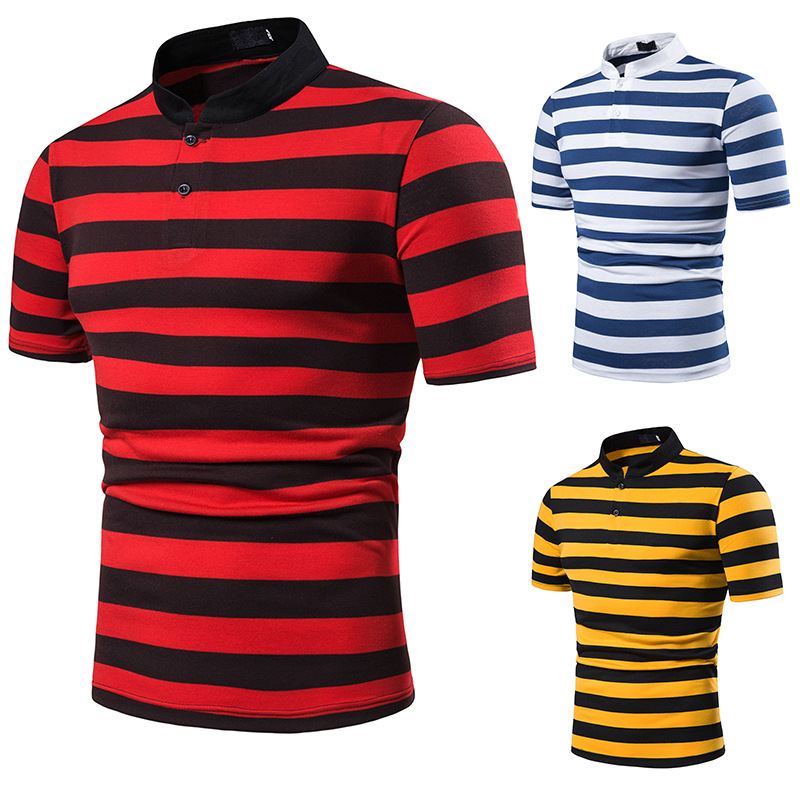 Herre Polomode Tykke Striber Herre Afslappet Stand-up Krave Kortærmet Polo Shirt