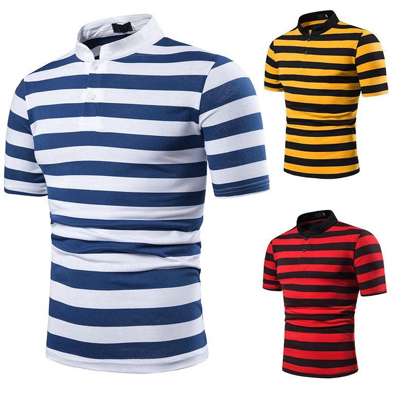 Herre Polomode Tykke Striber Herre Afslappet Stand-up Krave Kortærmet Polo Shirt