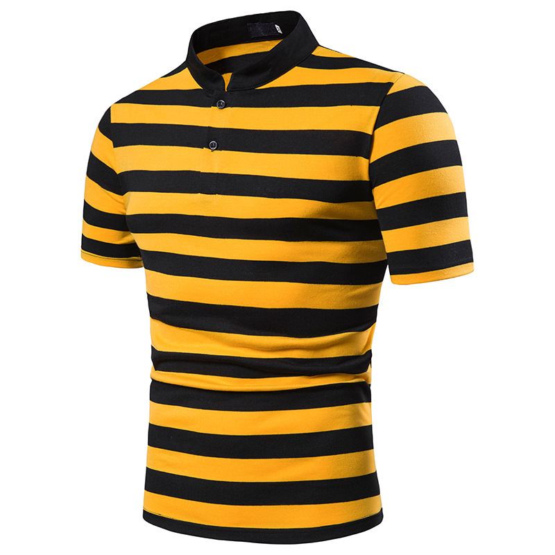 Herre Polomode Tykke Striber Herre Afslappet Stand-up Krave Kortærmet Polo Shirt