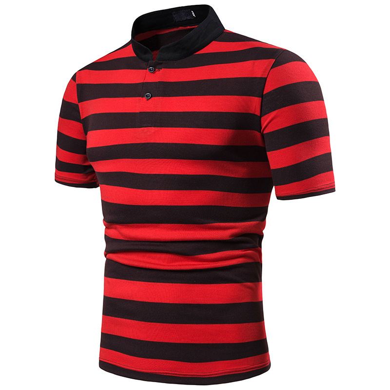 Herre Polomode Tykke Striber Herre Afslappet Stand-up Krave Kortærmet Polo Shirt