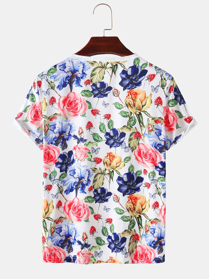 Herre Rose Blomstertryk Holiday Casual Kortærmede T-shirts
