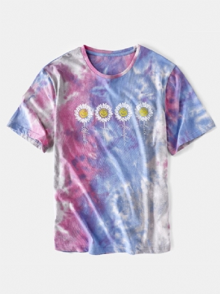 Herre Small Blomster Med Tryk Tie Dye Rund Hals Kortærmet T-shirt