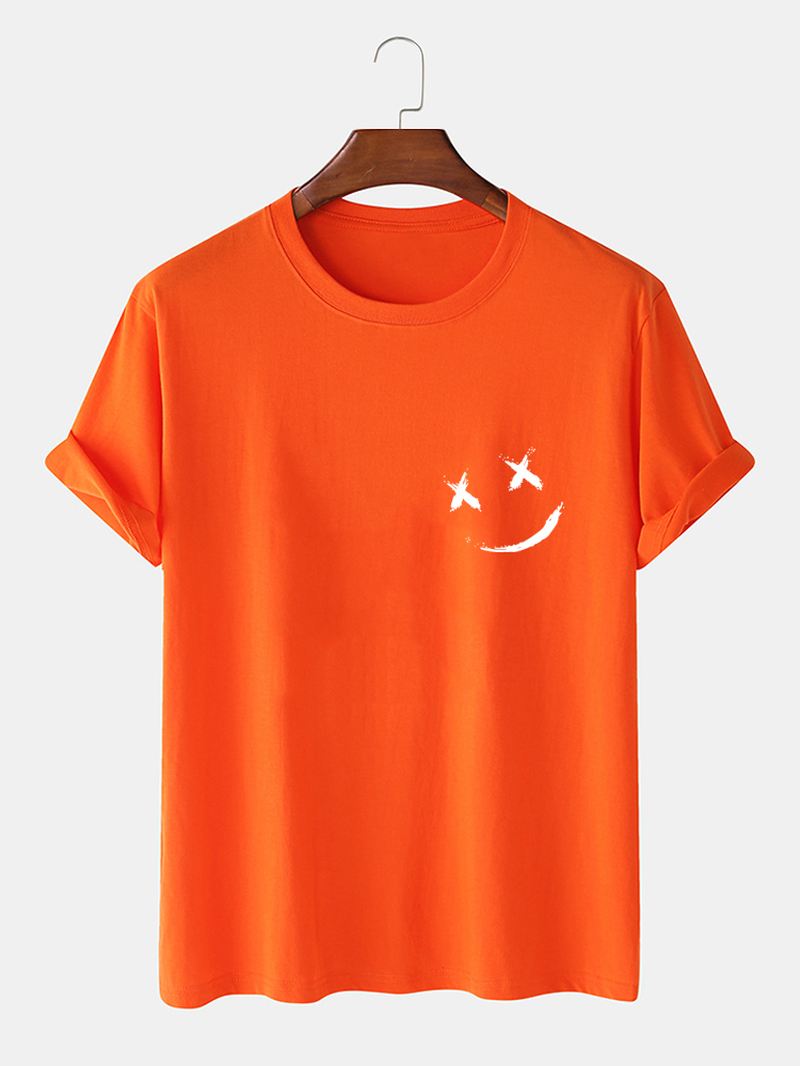 Herre Smile Bryst Med Tryk O-hals Afslappet Løs Kortærmet T-shirt