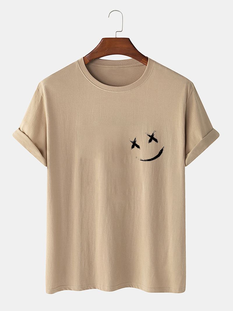 Herre Smile Bryst Med Tryk O-hals Afslappet Løs Kortærmet T-shirt