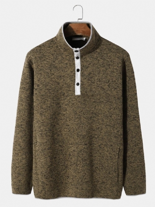 Herre Solid Henley Stand Collar Ve Full Printet T-shirt
