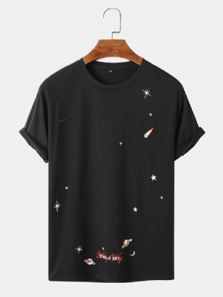 Herre Space Element Med Tryk O-hals 100% Bomuld Kortærmet T-shirt
