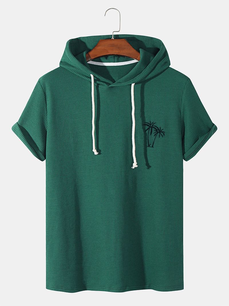 Herre Strikket Tekstur Coconut Tree Brodery T-shirts Med Hætte Og Snøre