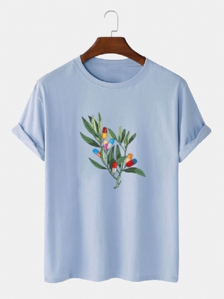 Herre Træ Grafisk Brysttryk 100% Bomuld Tynd Kausal Løs Kortærmet T-shirt
