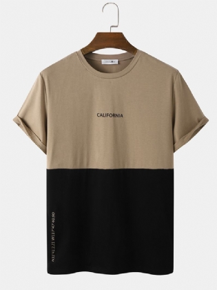 Herre Ve Citry Letter Med Tryk Two Tone Patchwork T-shirts