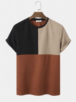 Herre Vines Color Block Stitching Teksturerede Preppy T-shirts