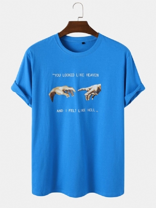 Herrehænder Slogantryk 100% Bomuld Casual Løs Kortærmet T-shirt