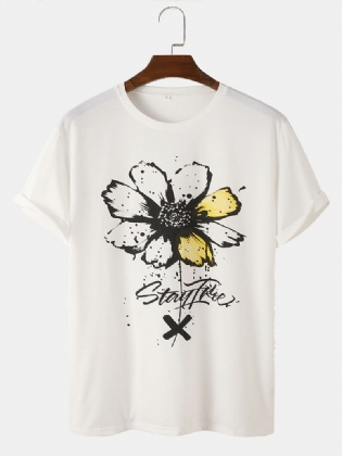 Kortærmede Bomulds-t-shirts Med O-hals Med Blomstertryk Til Mænd