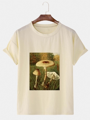 Kortærmede Bomulds-t-shirts Med Svampetryk Til Mænd