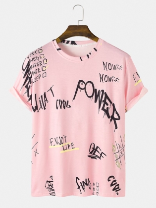 Kortærmede T-shirts Til Mænd Med Bogstaver Og Graffititryk