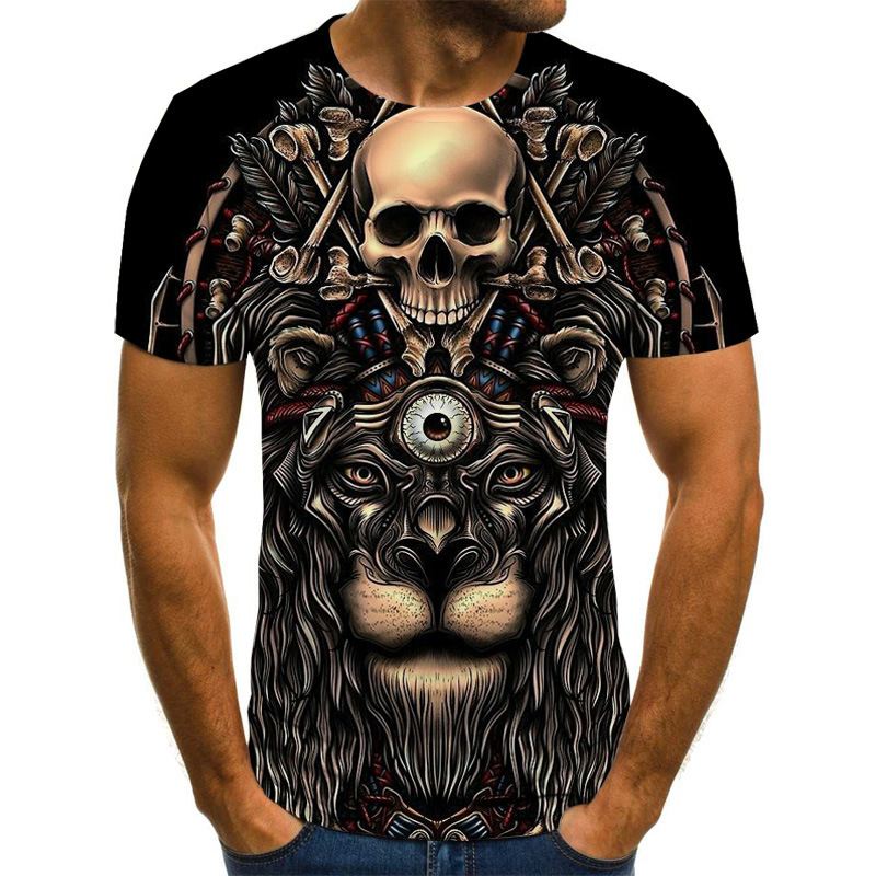 Kortærmet T-shirt Med Kranietryk Til Mænd