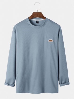 Mænd Bomuld Solid Label Rund Hals Langærmede Casual T-shirts