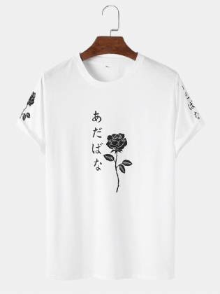 Mænd Japanske Figurer Og Kortærmede T-shirts Med Rosetryk