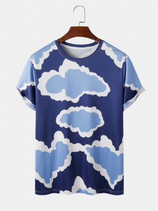 Mænds Skyprint Med Rund Hals Løs Ferie Kortærmede T-shirts