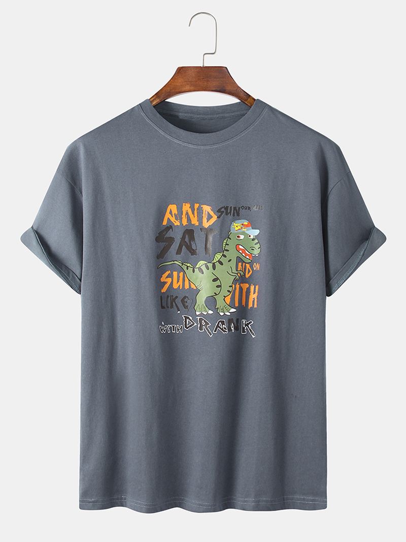 Sjove Tegneserie Dinosaur Letter Med Tryk Kortærmede Løse T-shirts Til Mænd